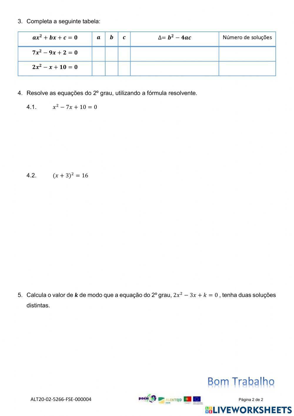 Equações do 2º grau