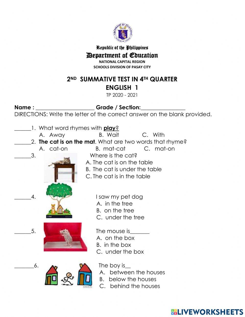 Q4 2nd and 3rd summative test in english