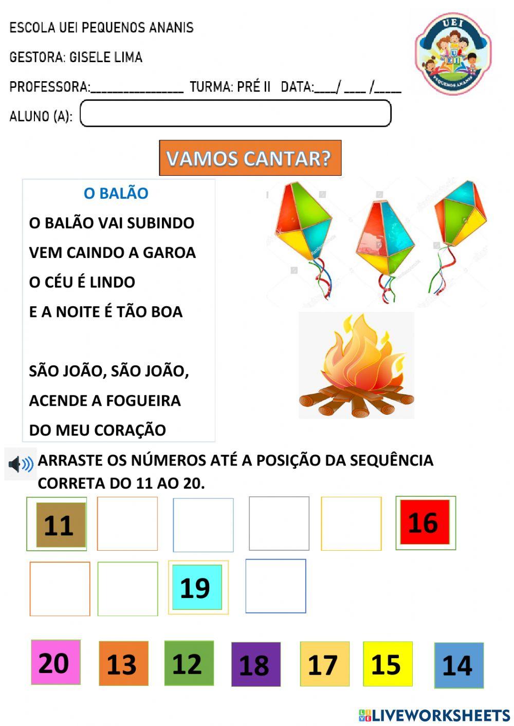 Sequência do 11 ao 20