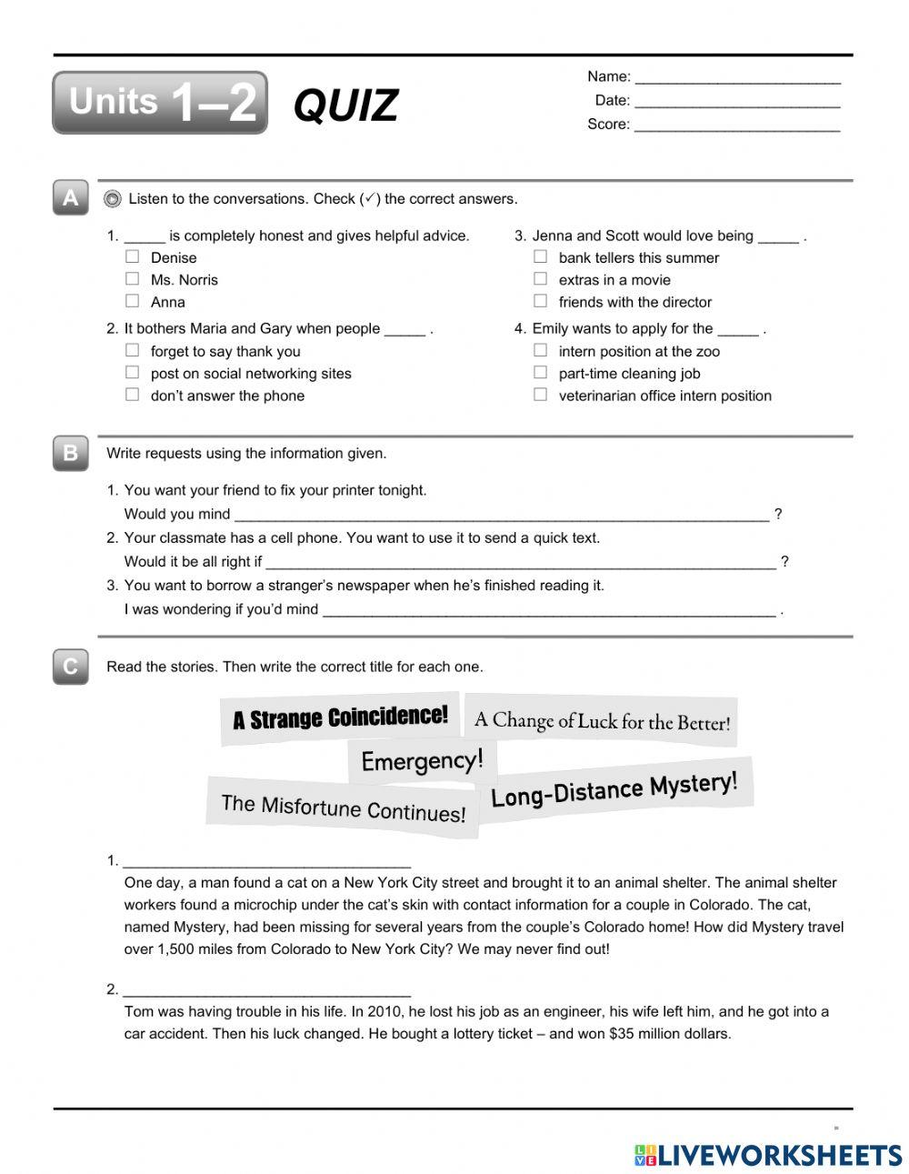 Interchante 3 Quiz 1 and 2