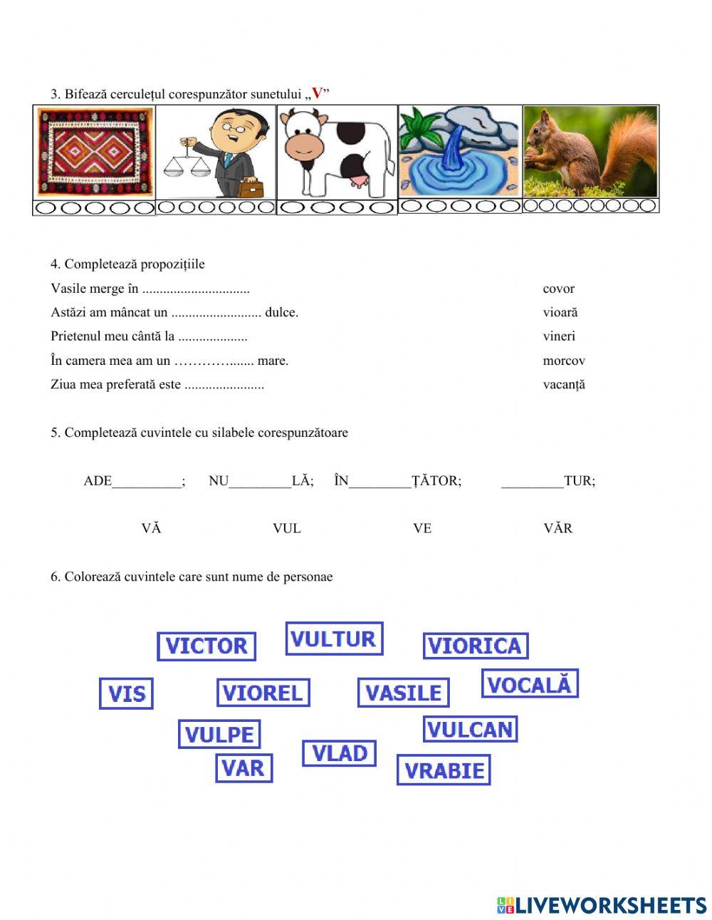 Sunetul și litera v, V