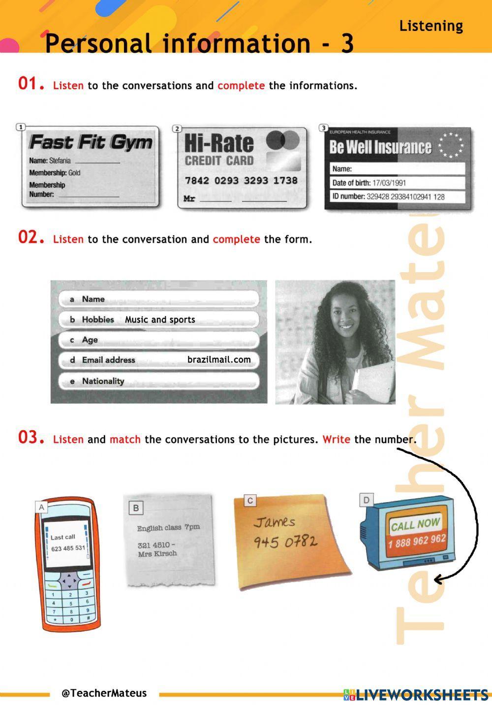 PERSONAL INFORMATION 3 - Listening