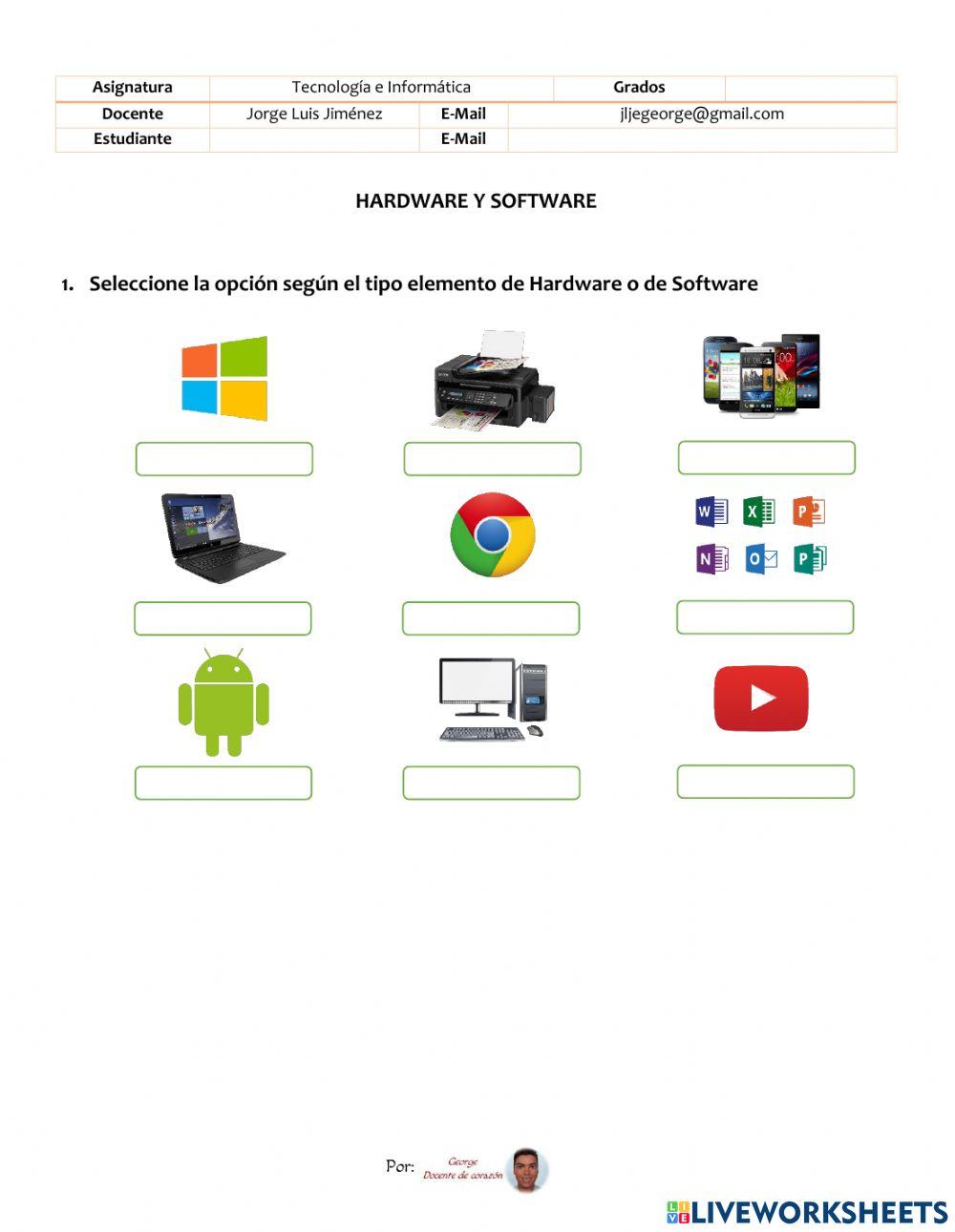 Evaluación Hardware y Software worksheet | Live Worksheets