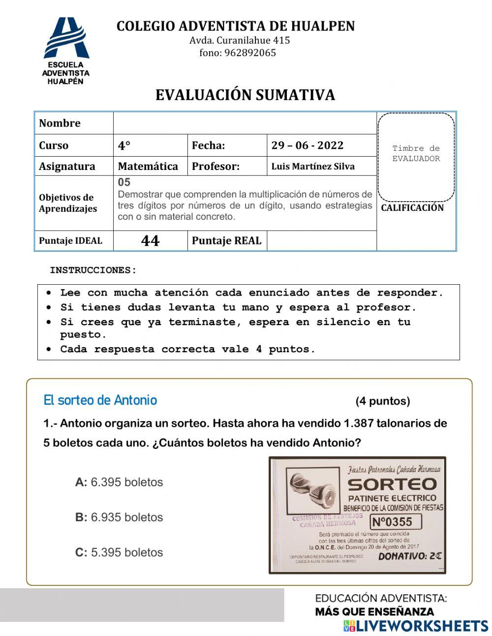 Evaluación Matemática