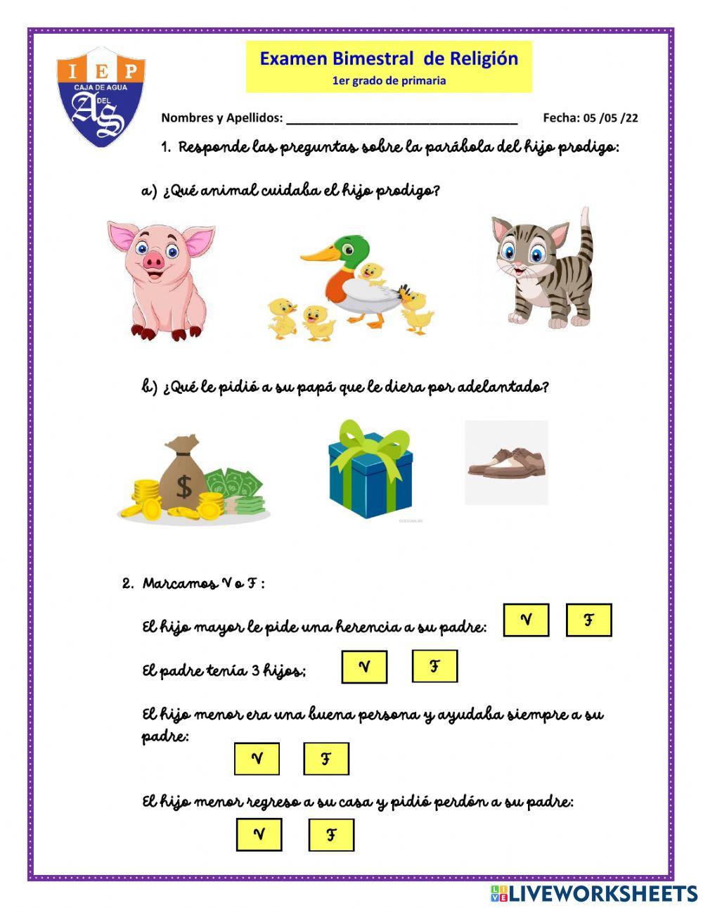 Examen bimestral de religion