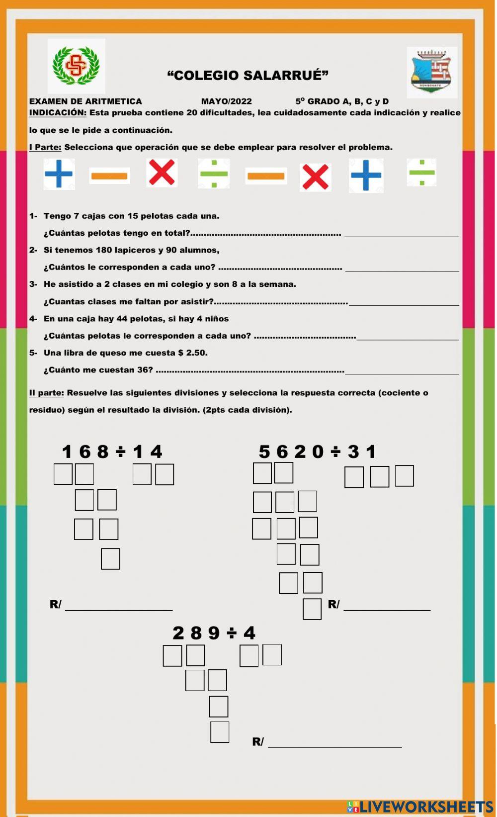 Mayo examen de aritmetica