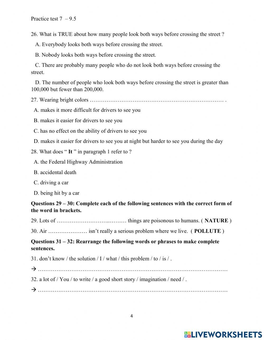 PRACTICE TEST 7 - MY CLASS 9.5