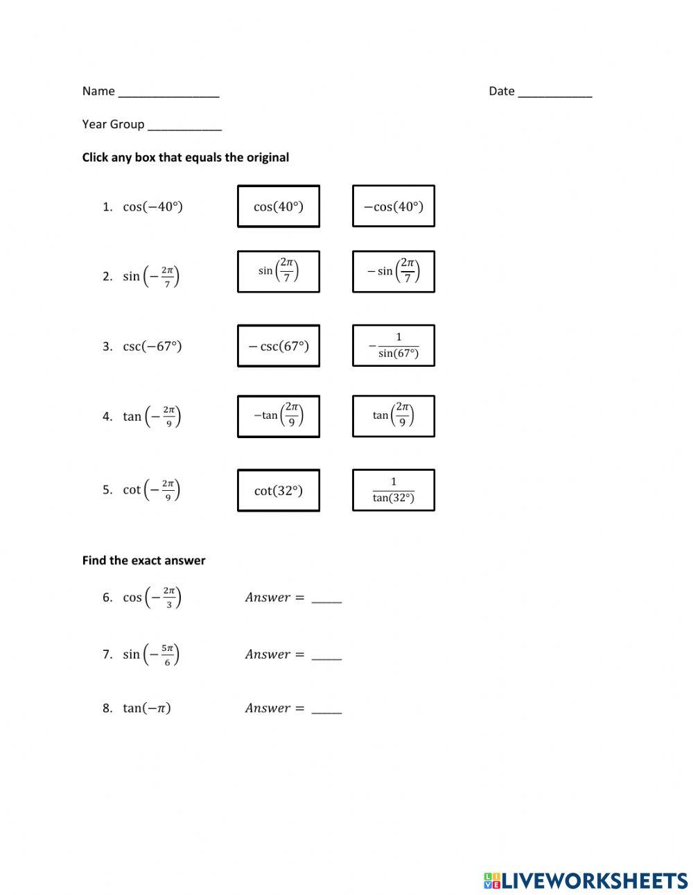 Trigonometry - Odd Even Identities