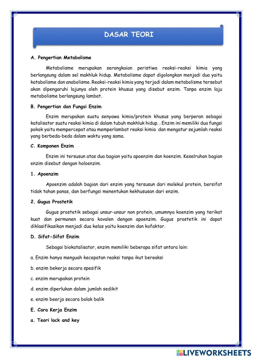 Metabolisme 1: Enzim