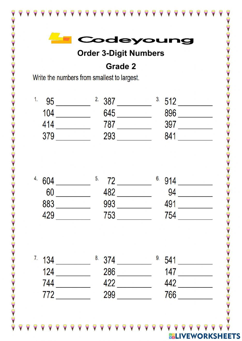 Order 3 digit numbers Order 3 digit numbers