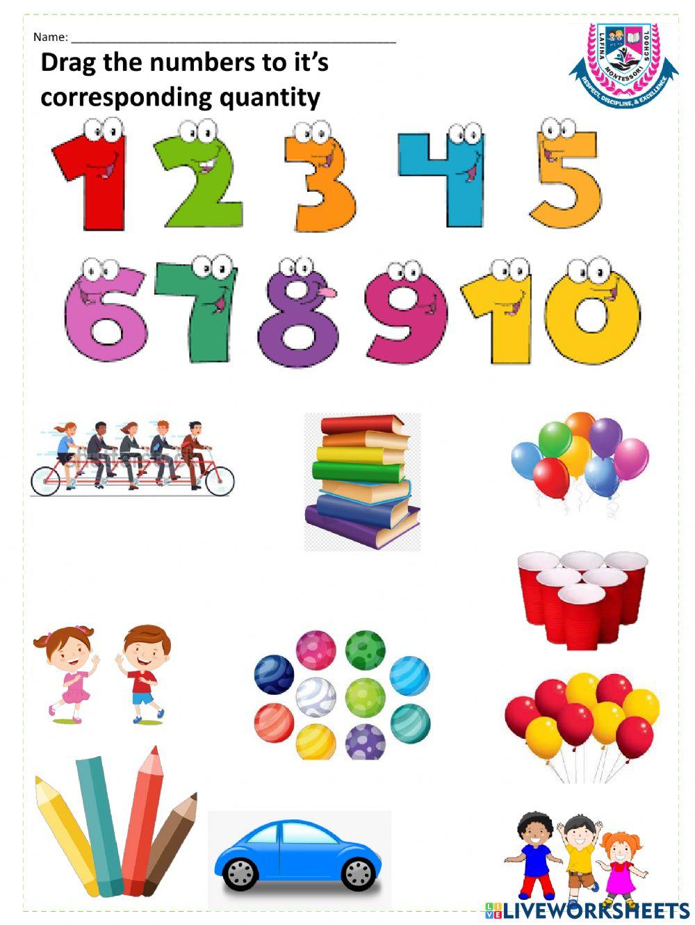 Quantifying numbers 1 to 10 worksheet | Live Worksheets