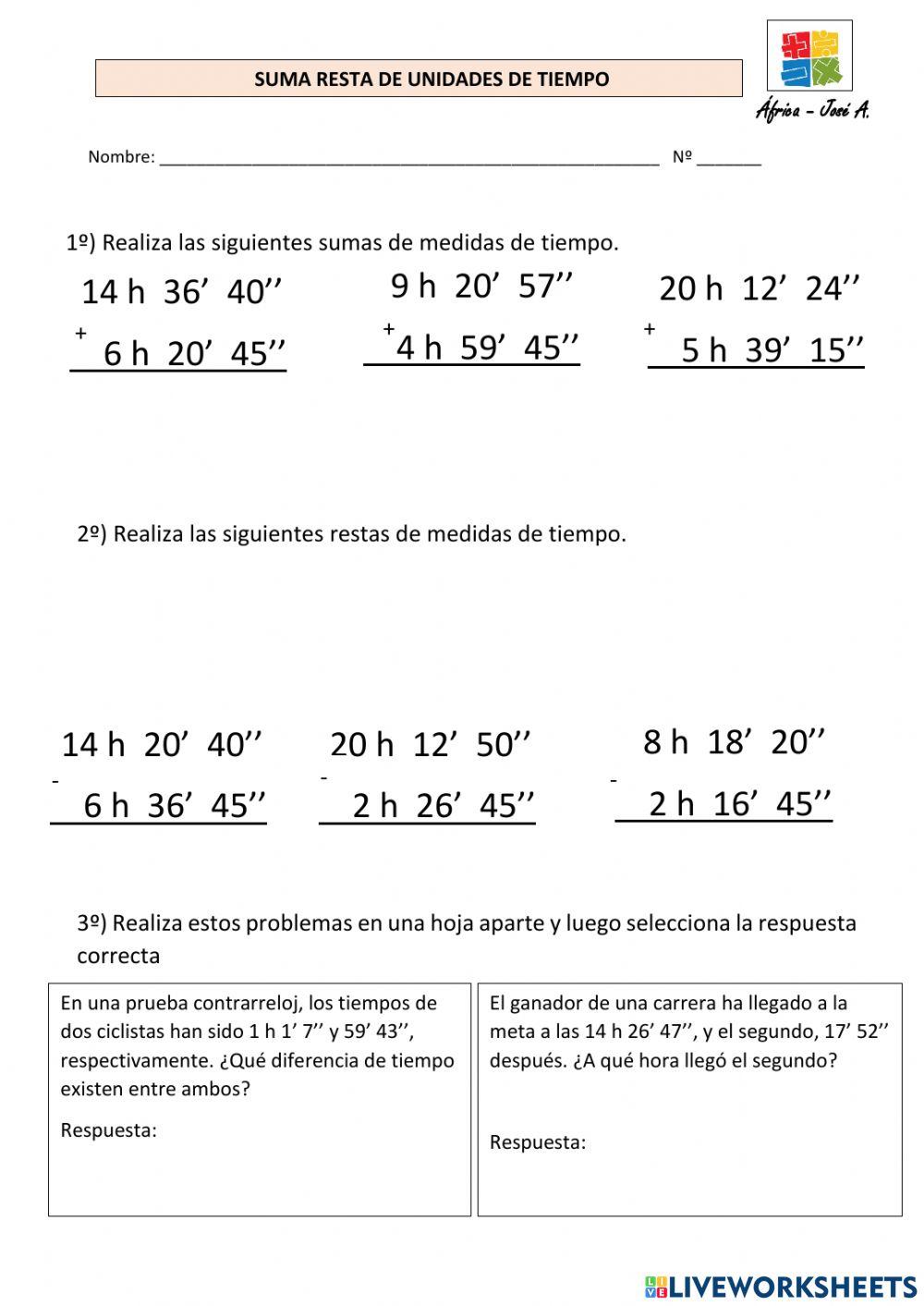 SUMA Y RESTA DE UNIDADES DE TIEMPO