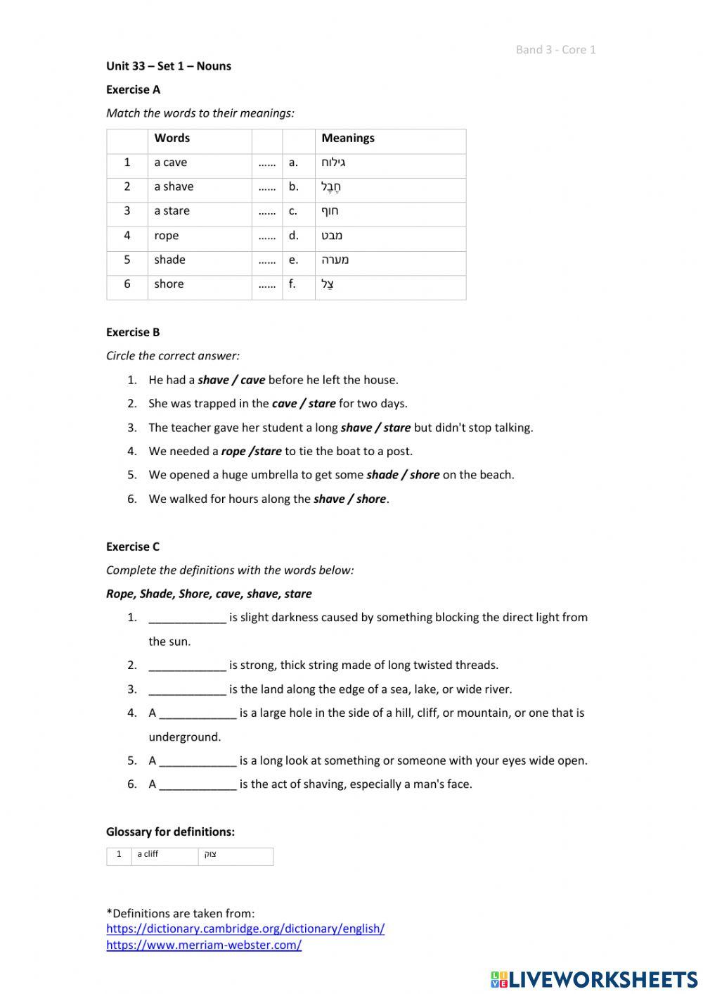 Band 3 (Core 1) - Unit 33 - Set 1