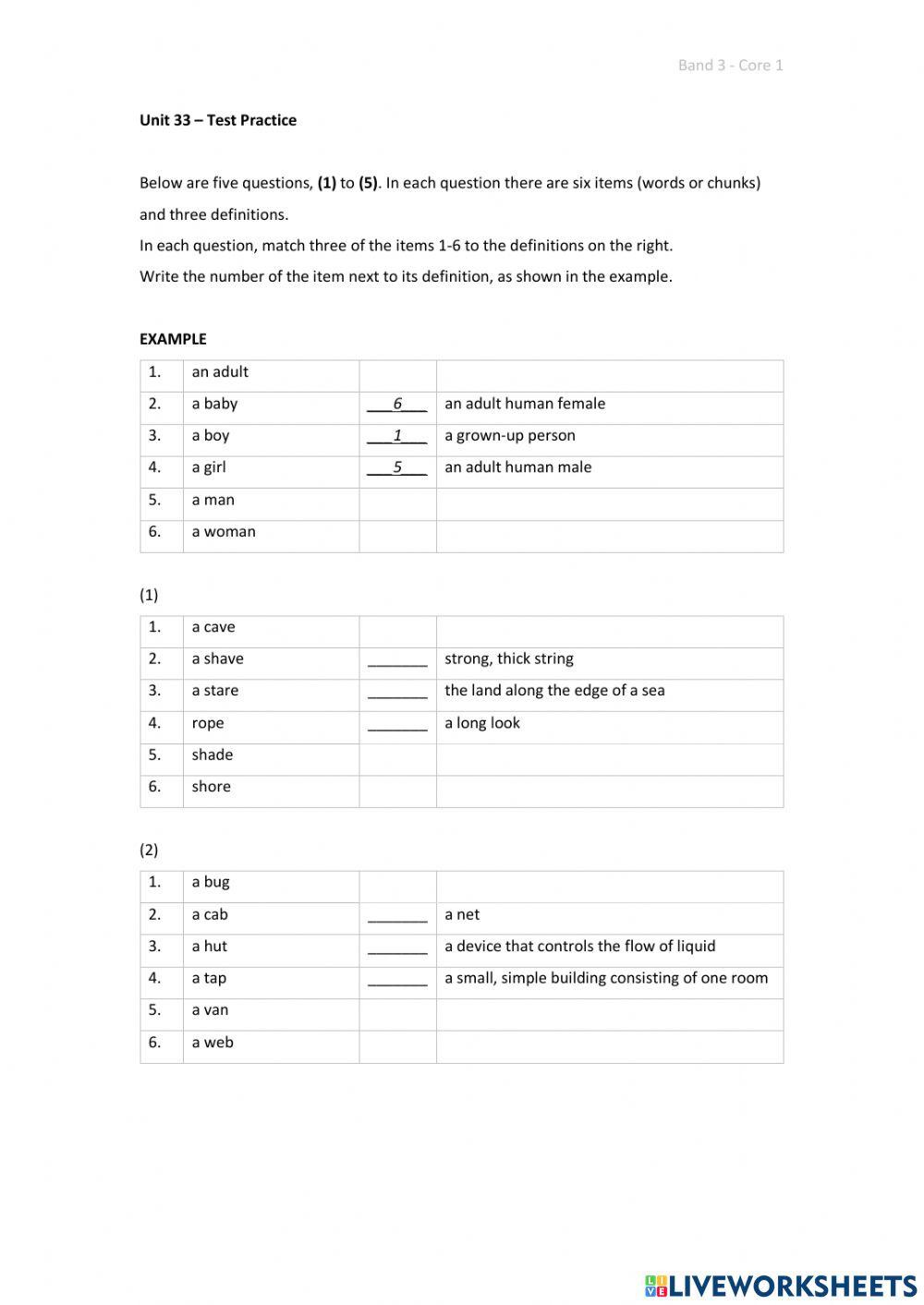 Band 3 (Core 1) - Unit 33 - Test