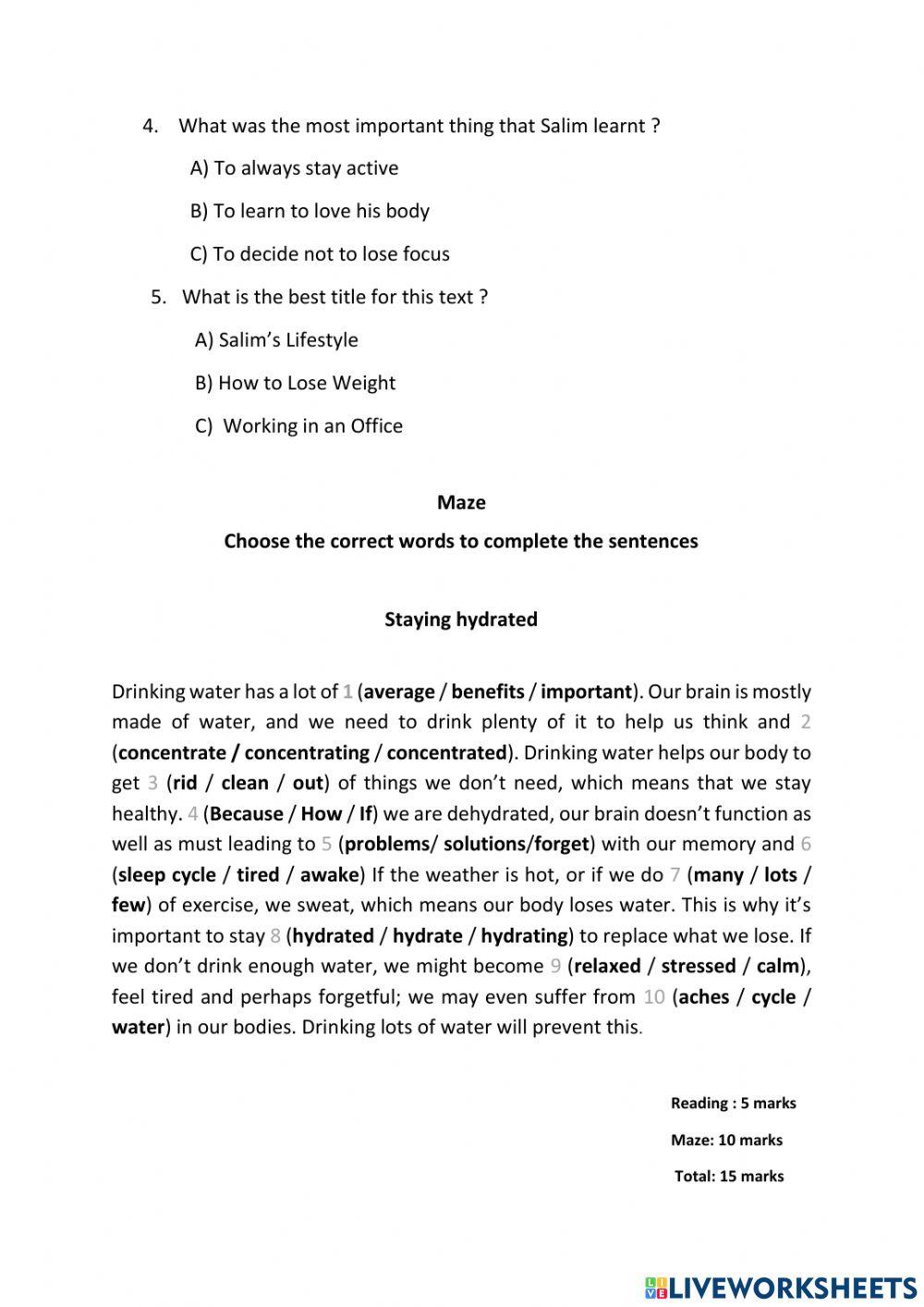 Reading skill assessment Term- 3 Grade 6 Elite