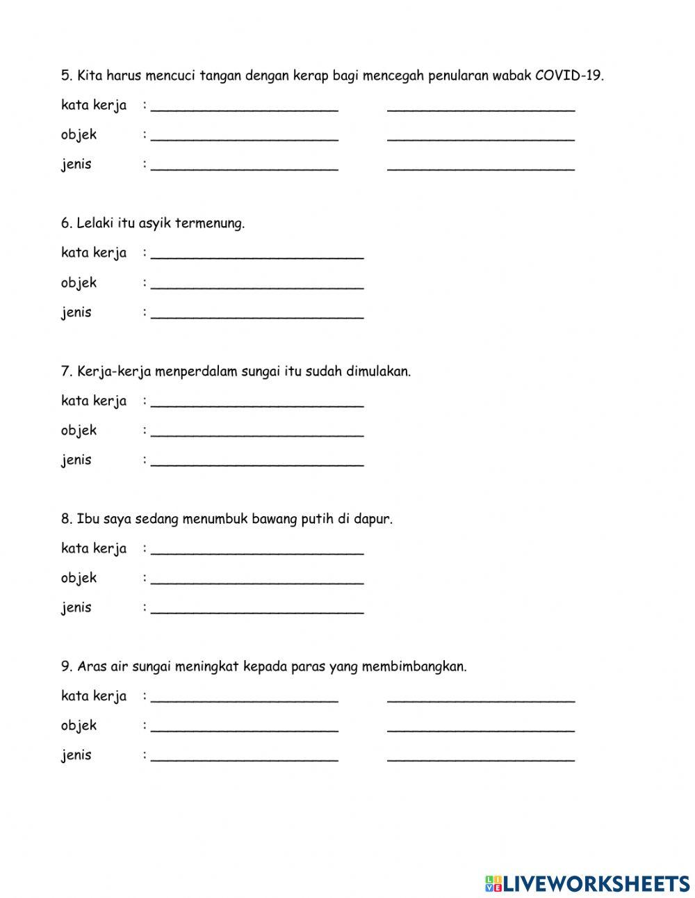Latihan Jenis Kata Kerja