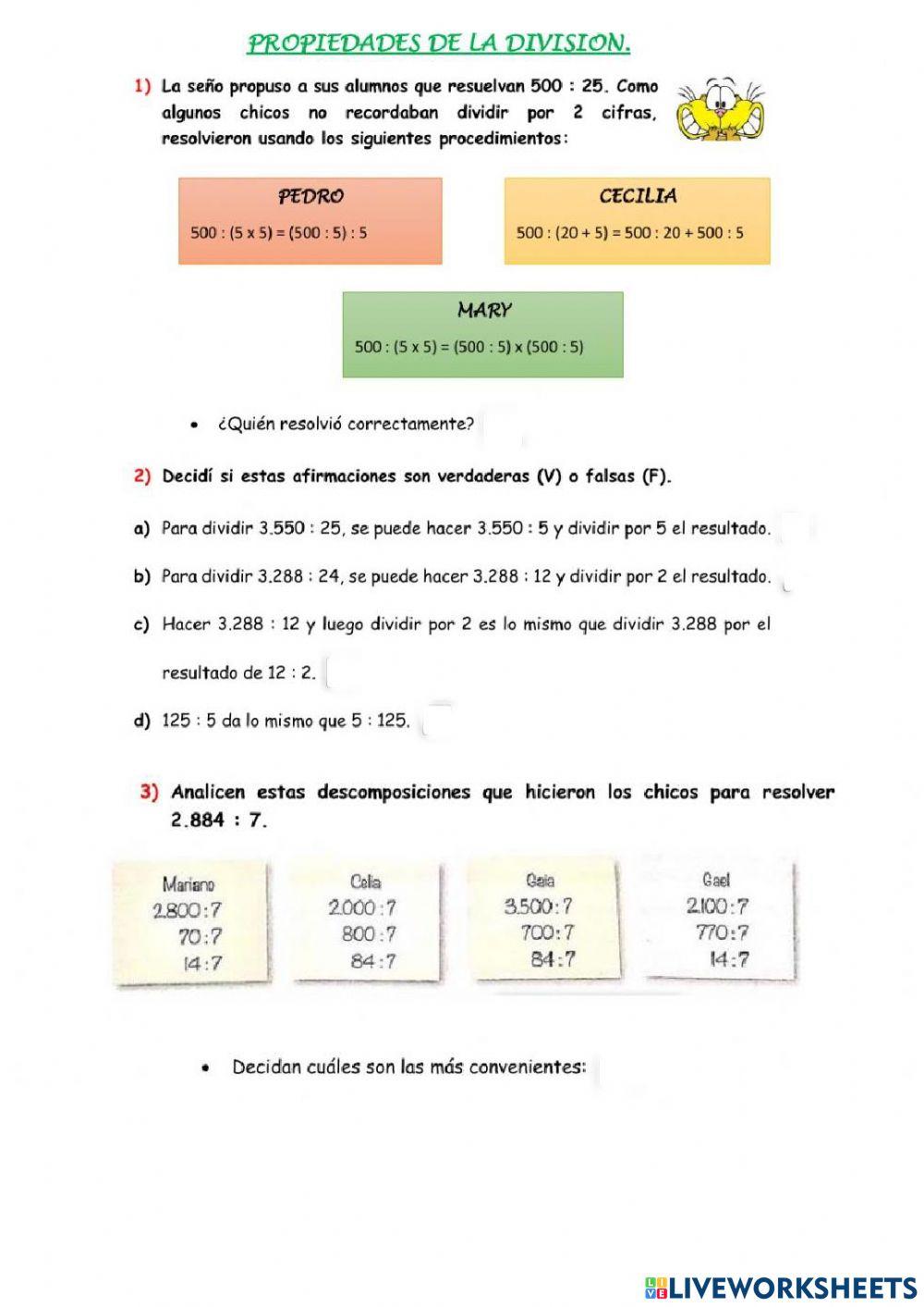Propiedades de la división