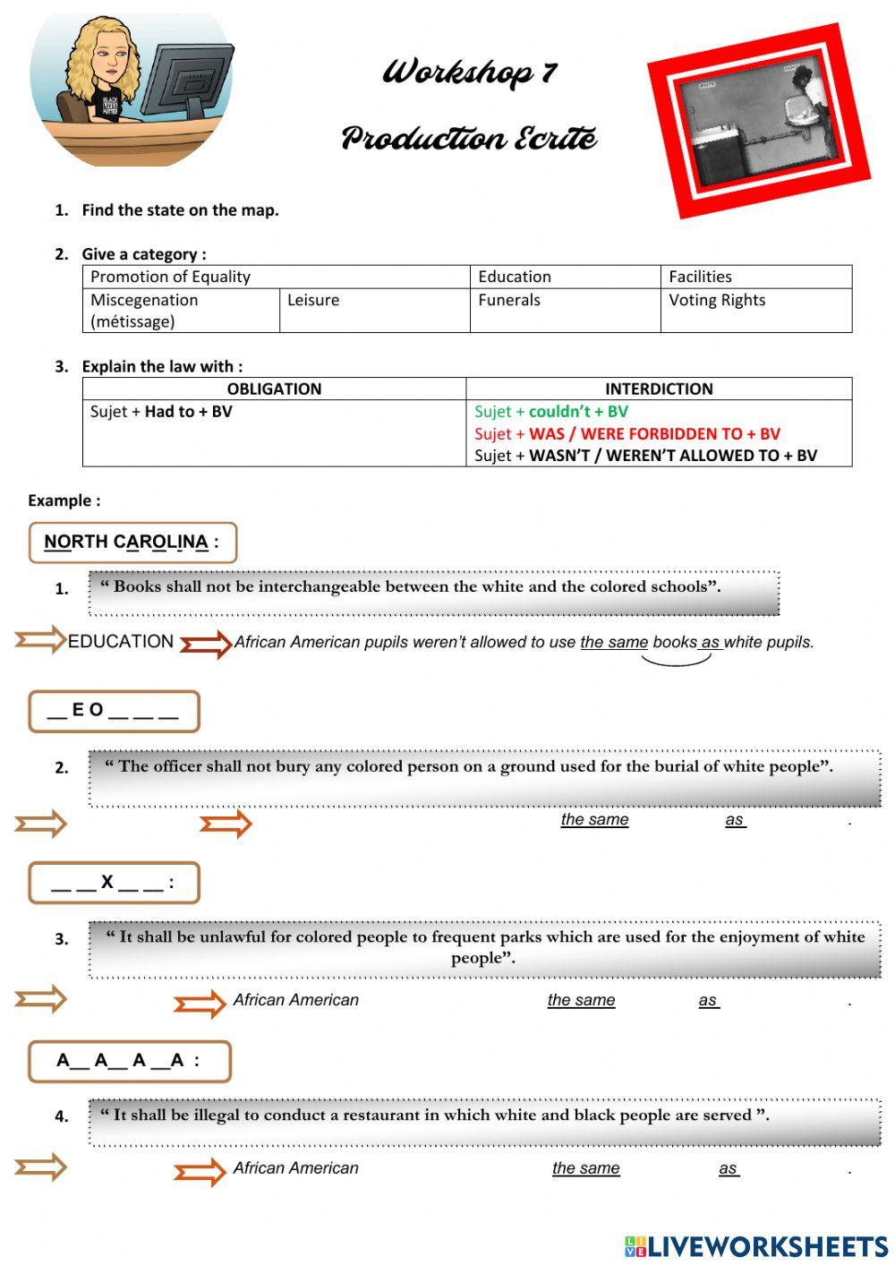 Jim Crow Law Piste Rouge interactive worksheet Live Worksheets