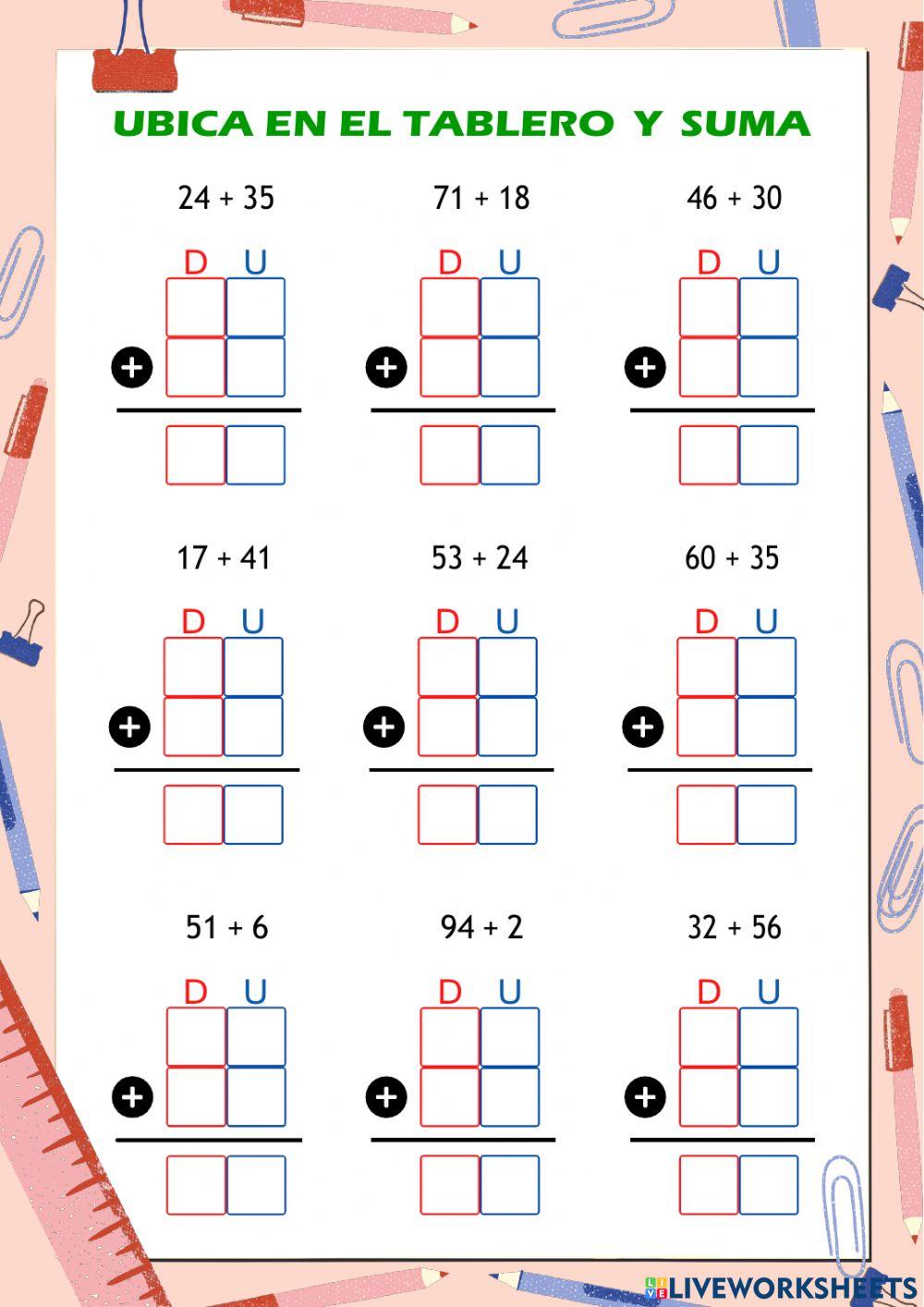Adiciones de números de dos cifras