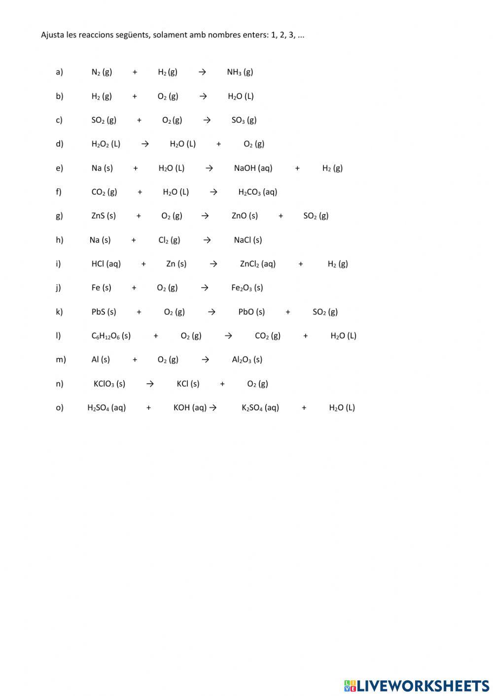 Ajustar 15 reaccions químiques
