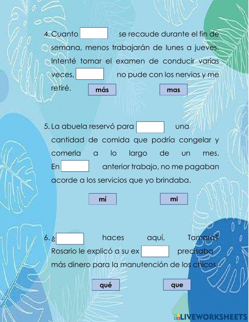 Monosílabos con tilde y sin tilde