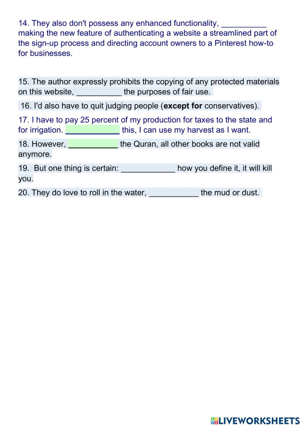 Linking devices prepositions