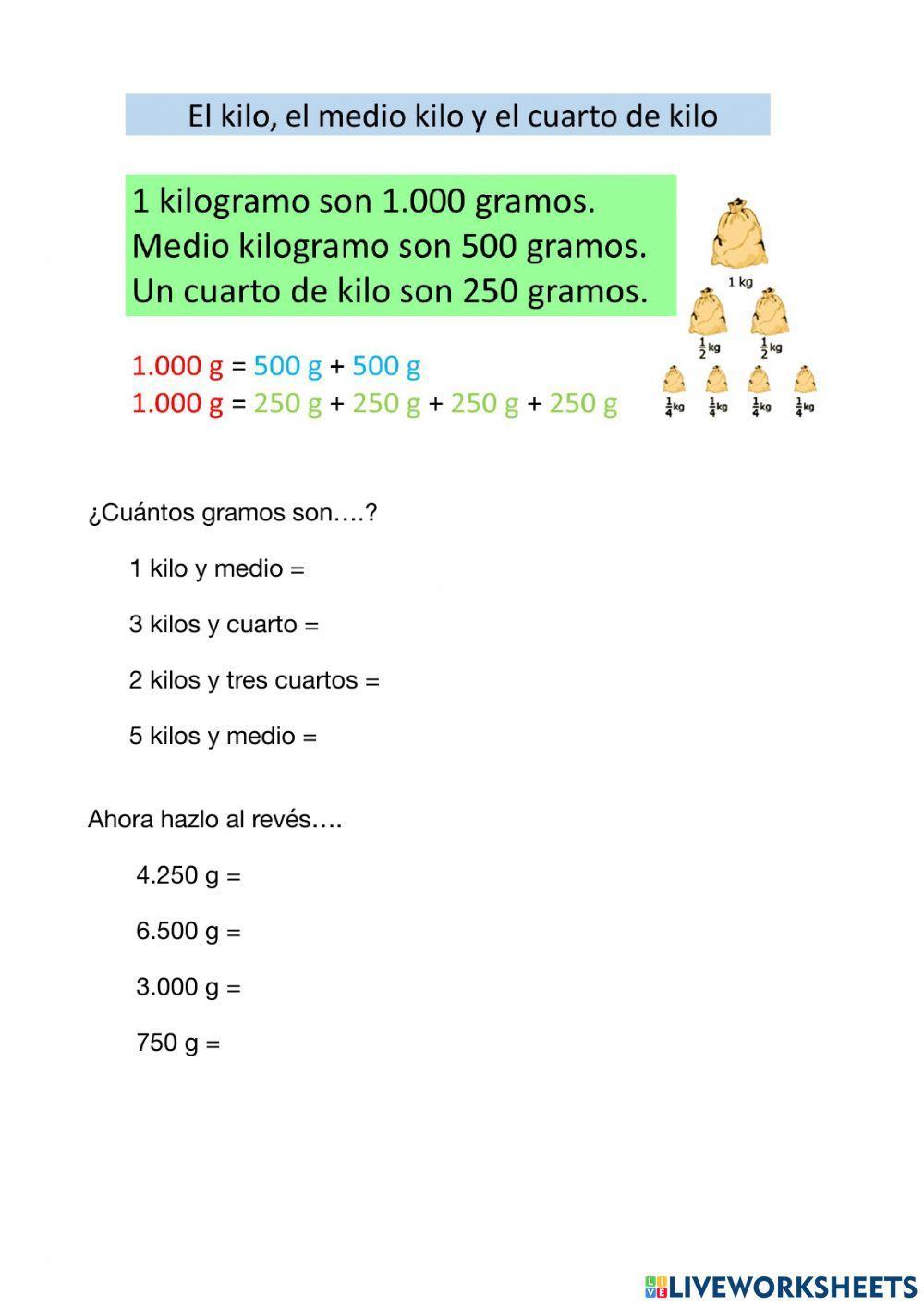 Medio kilo y cuarto kilo. Medio litro y cuarto kilo