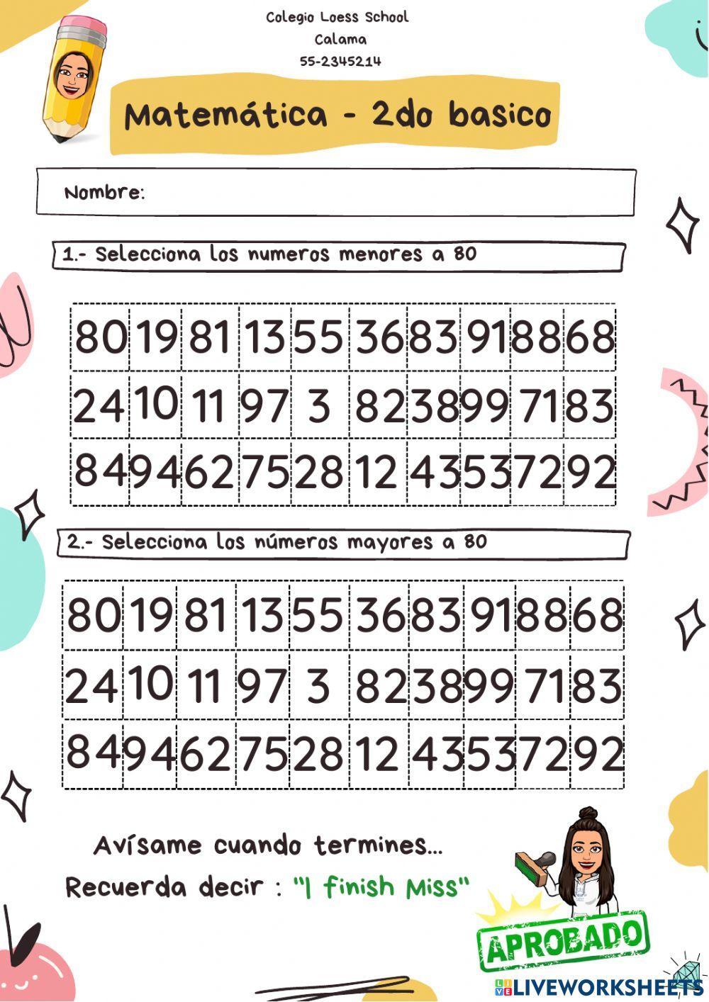 Números mayores y menores que 80