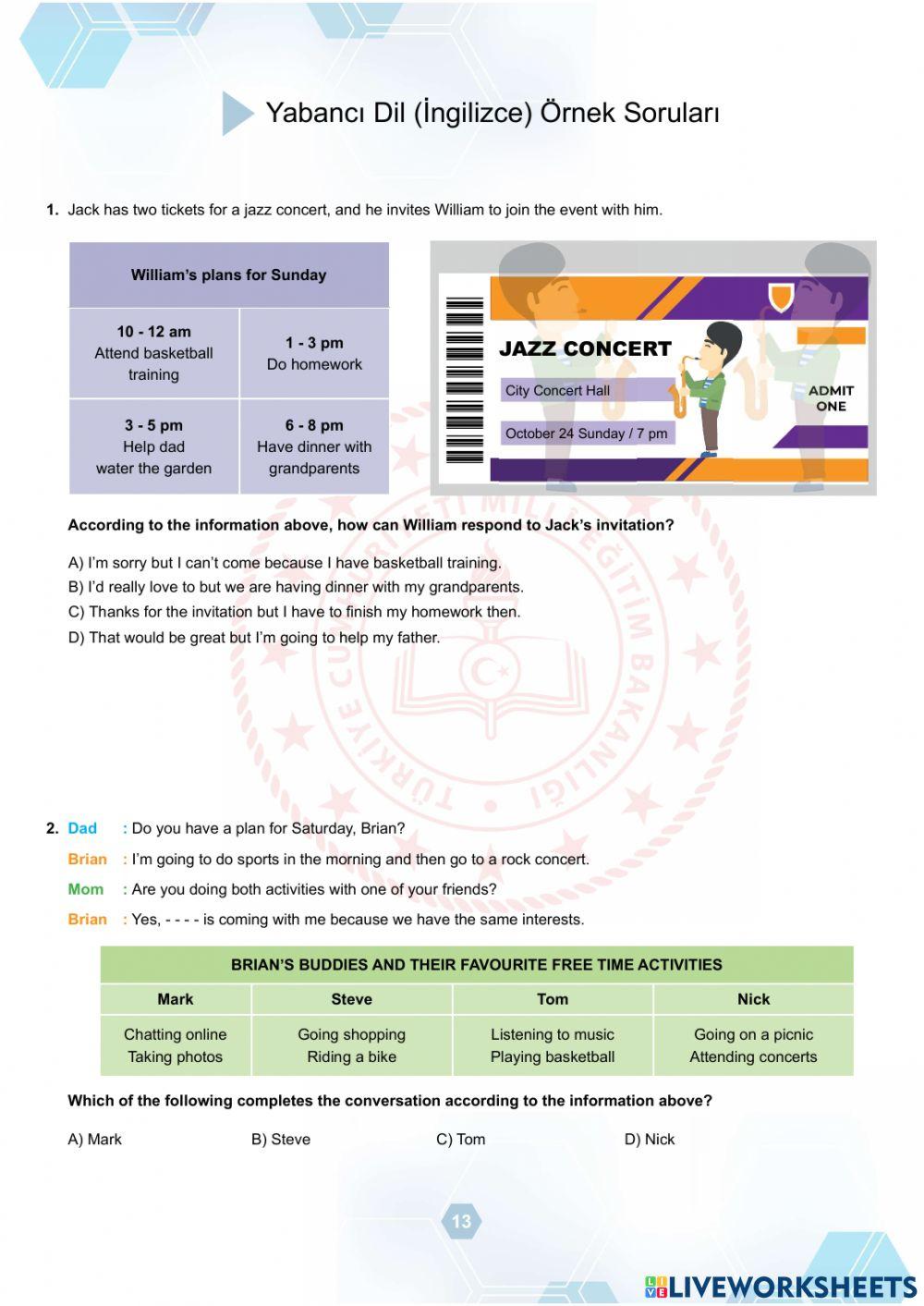 Ekim-Kasım-Aralık Örnek Sorular