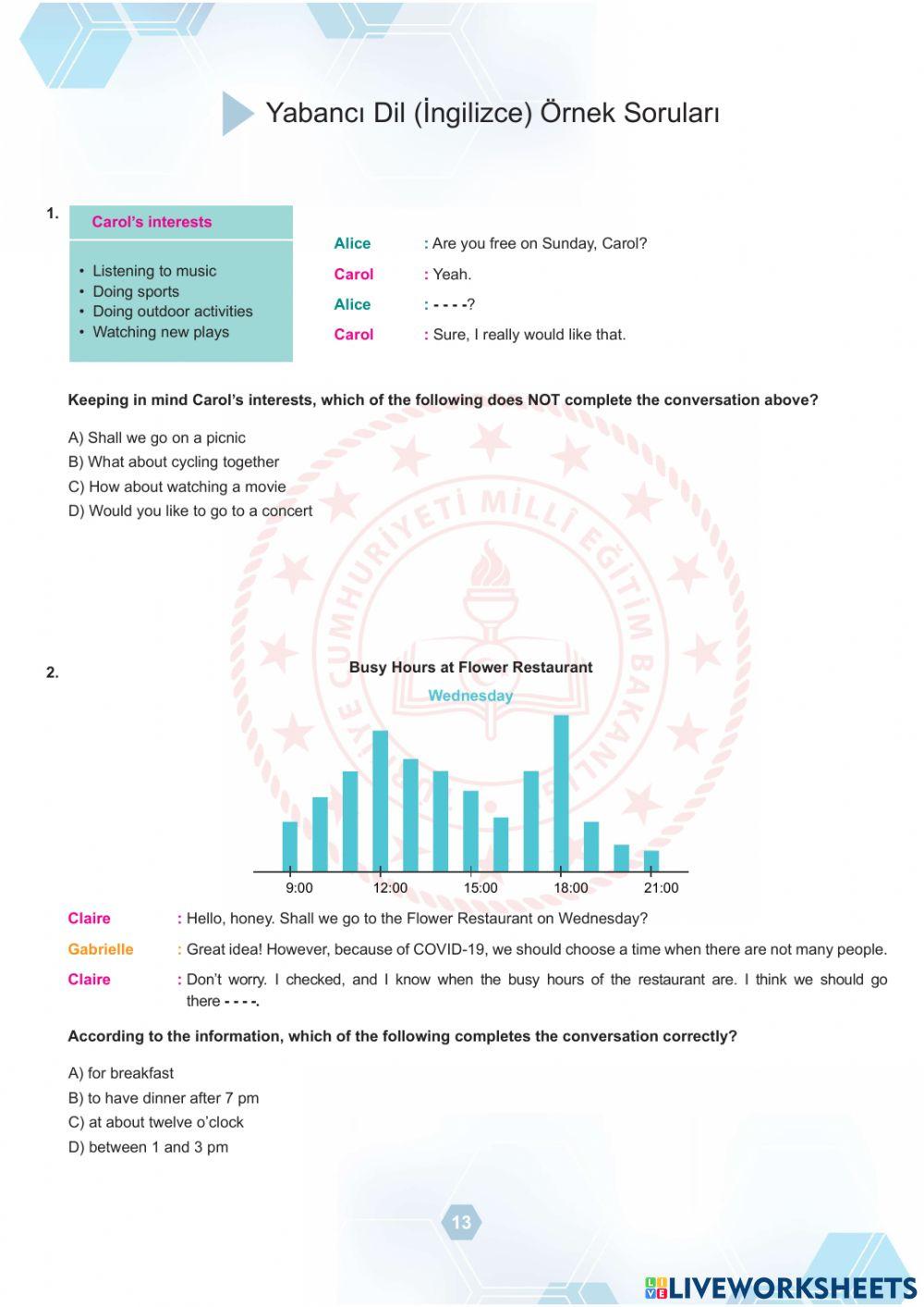 Ekim-Kasım-Aralık Örnek Sorular