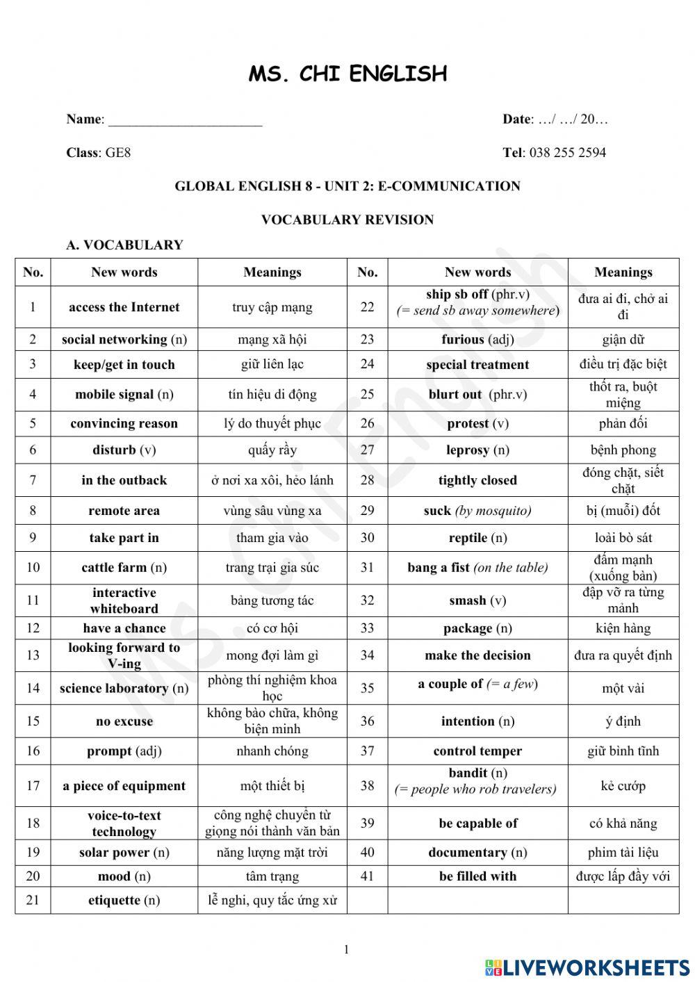 Foreign Teacher-GE8-U2-Vocabulary