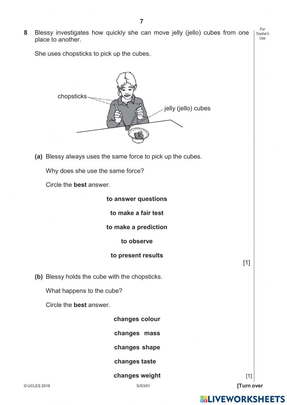 CAMBRIDGE PRIMARY PROGRESSION TEST PAPER 1 PART 1