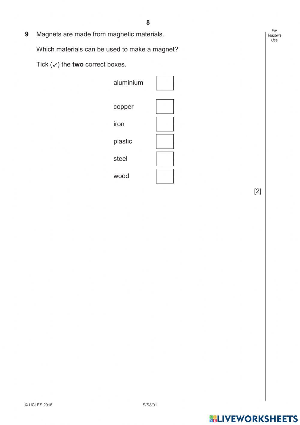 CAMBRIDGE PRIMARY PROGRESSION TEST PAPER 1 PART 1