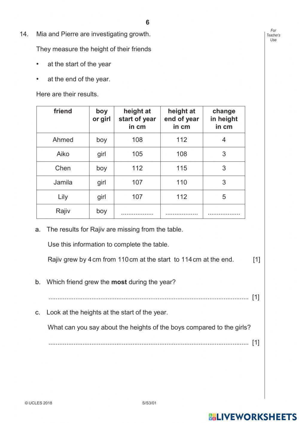 CAMBRIDGE PRIMARY PROGRESSION TEST PAPER 1 PART 2