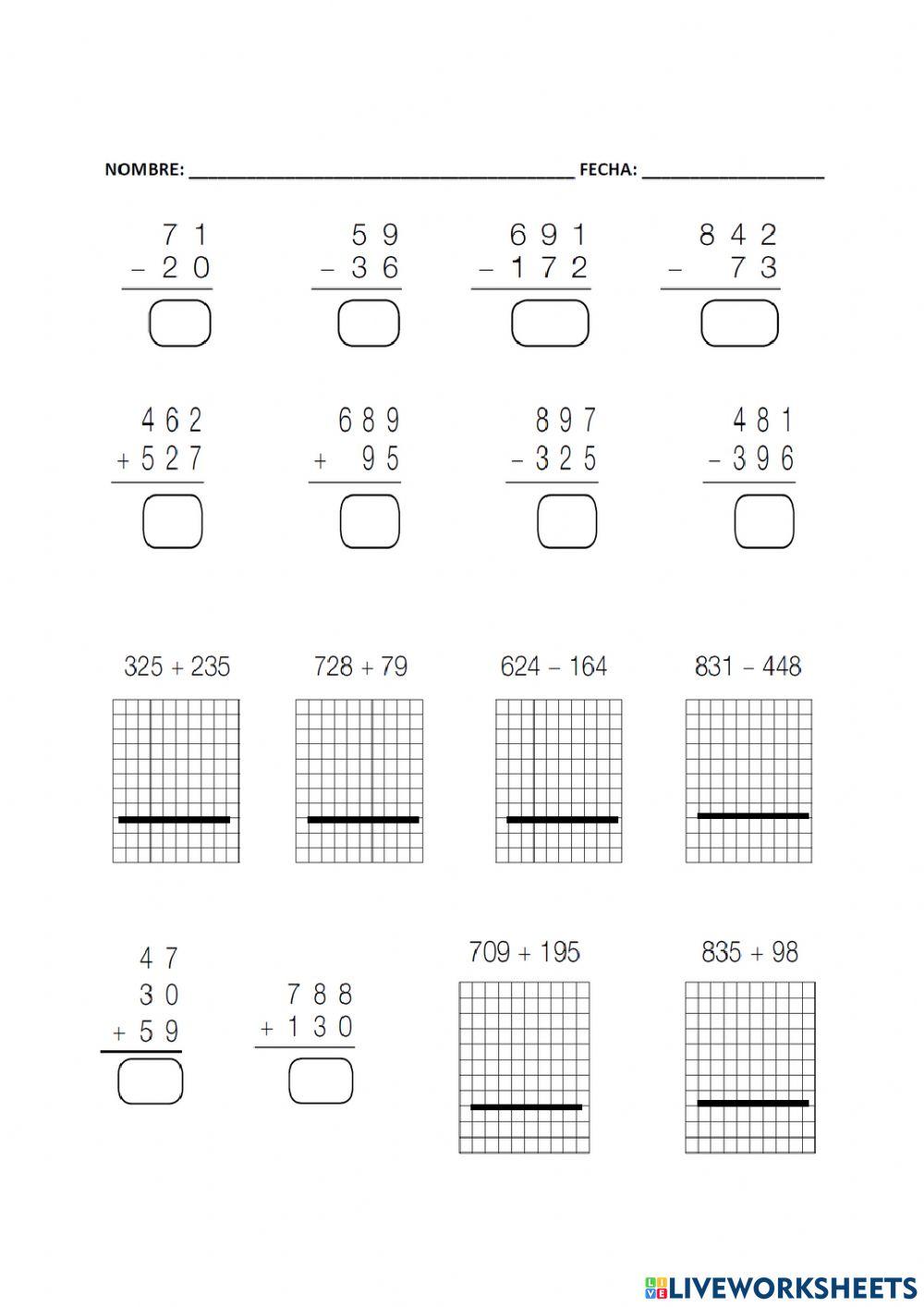 Restas y sumas con y sin llevadas