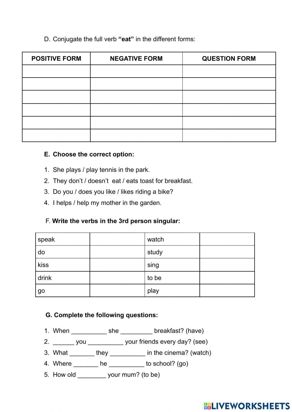 Simple present -Subject pronouns