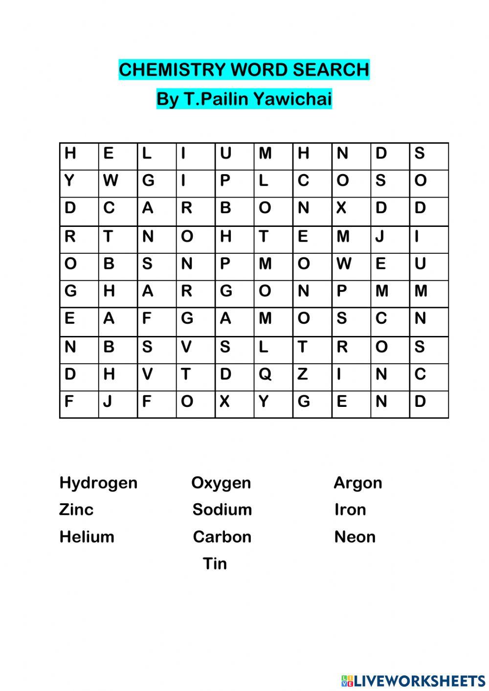 wordsearch by T.Pailin online exercise for | Live Worksheets