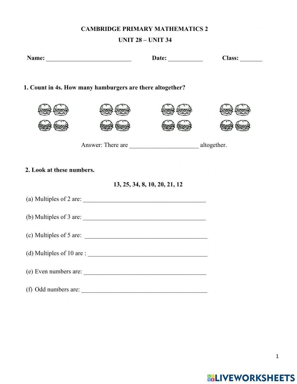 Math Summer homework-Review Unit 28-34