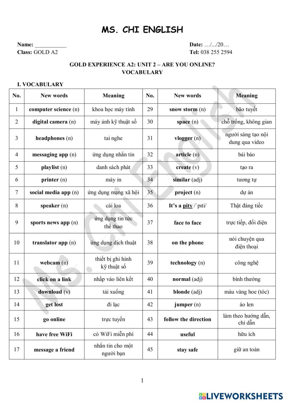 Foreign-Teacher-GOLDA2-U2-Vocab