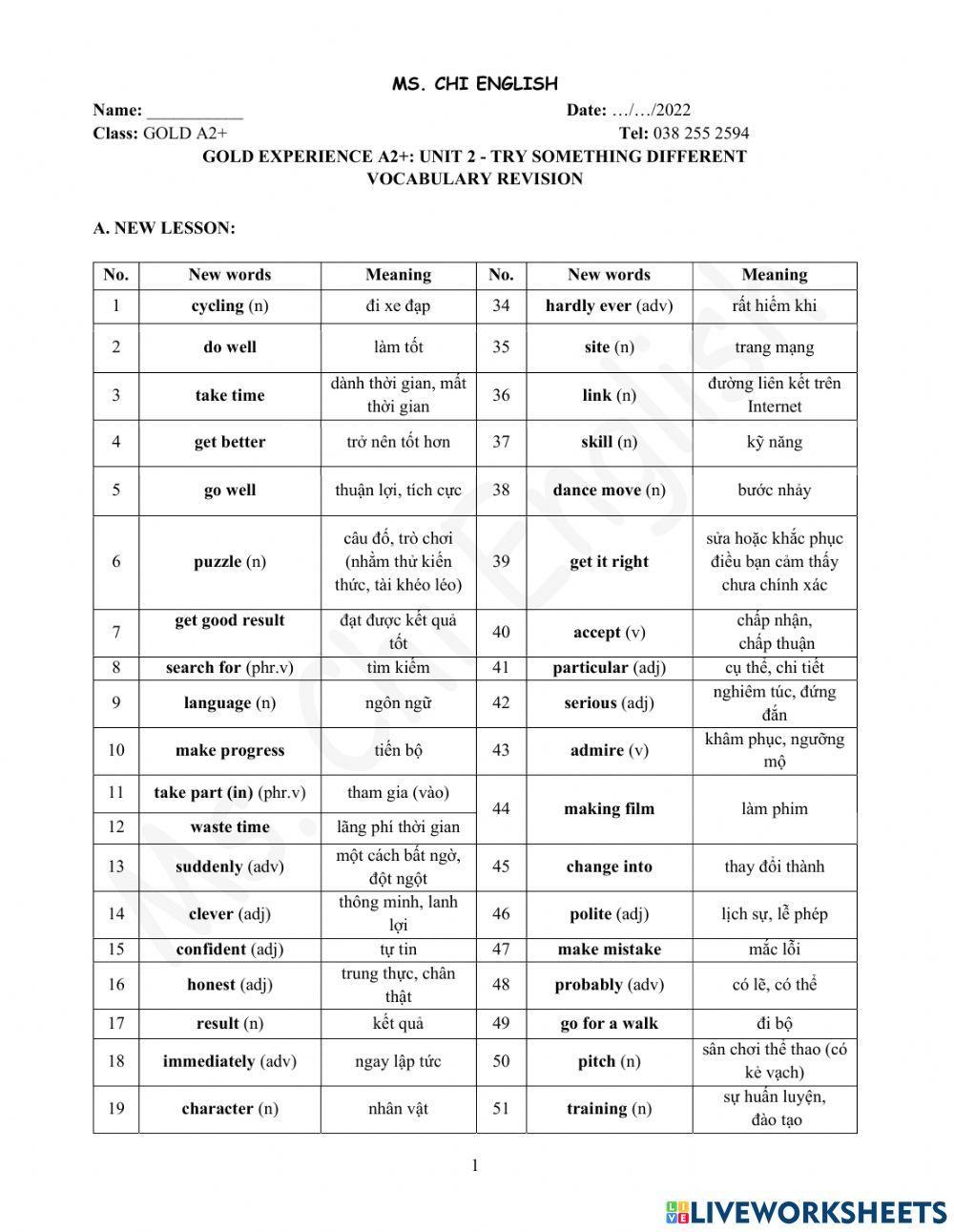 Foreign-Teacher-GOLDA2-U2-Vocab