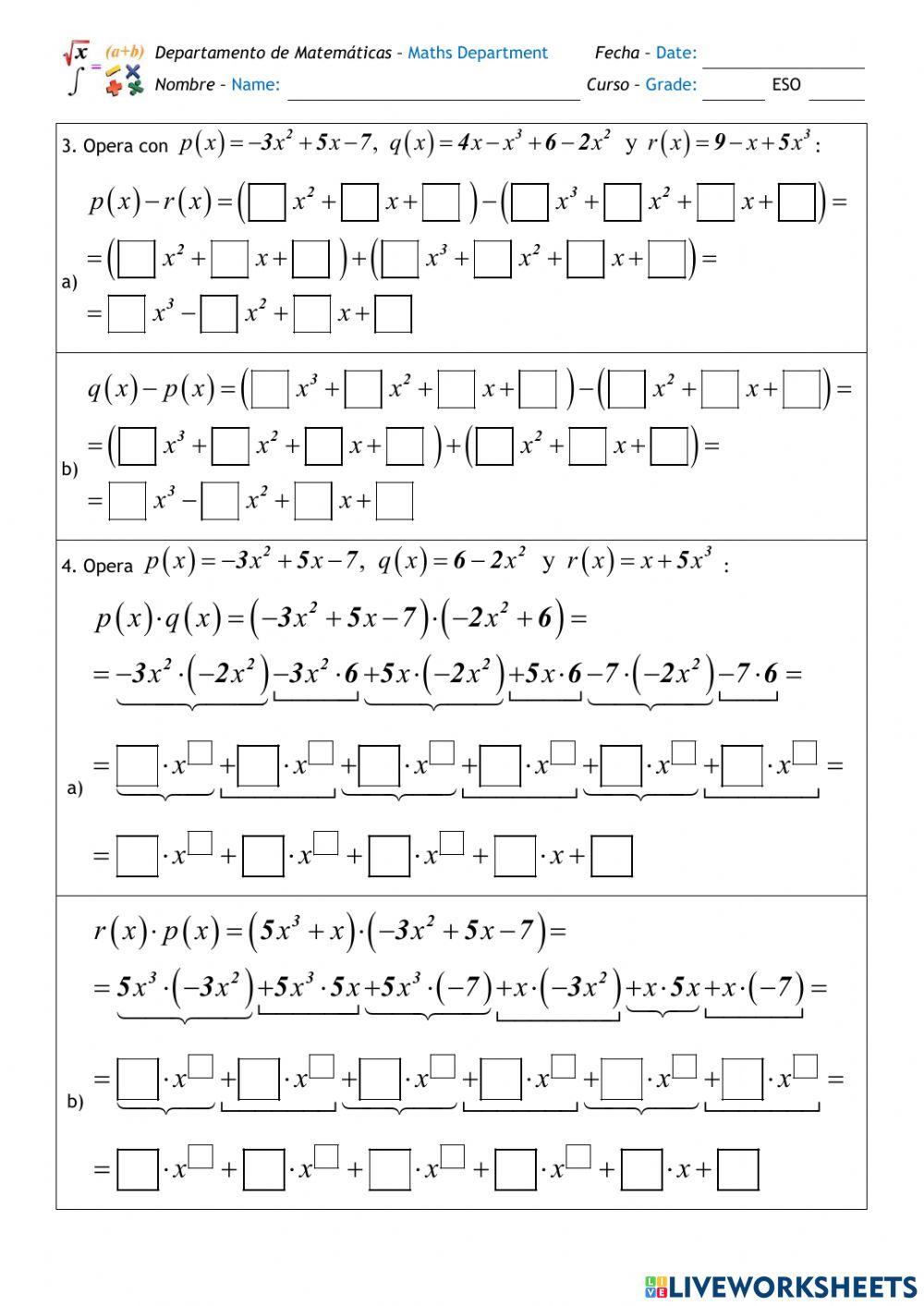 Lenguaje algebraico (I) ESO 3º Refuerzo