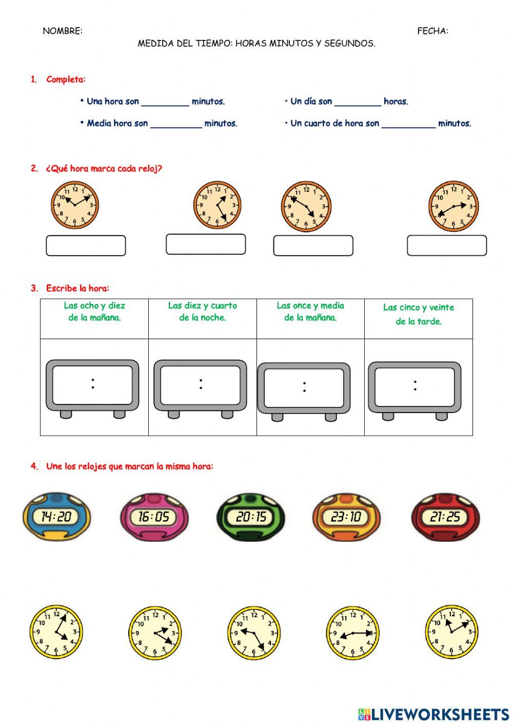 Medida del tiempo: horas, minutos y segundos