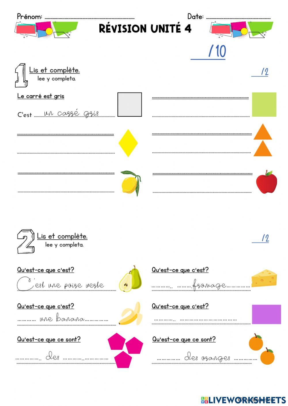 Révision. Couleurs, figures géometriques et verbes avoir et être