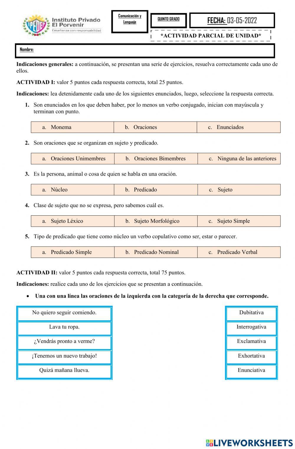 Prueba corta Comunicación II