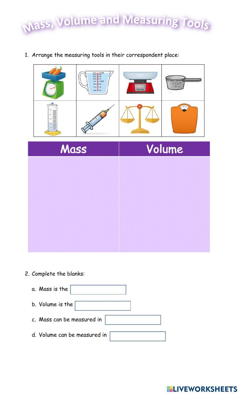 Measuring mass and volume