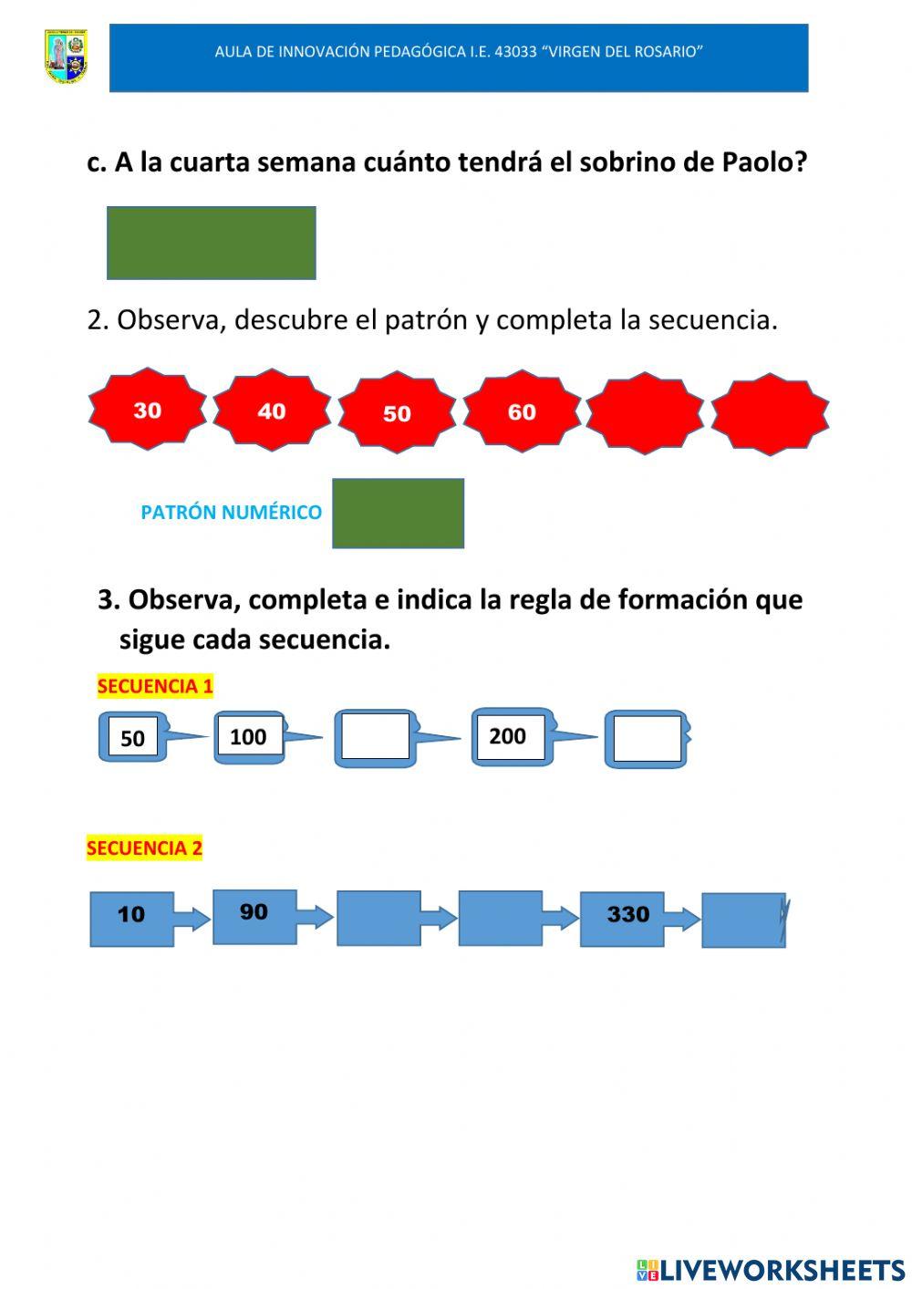 Secuencias numéricas a partir de patrones