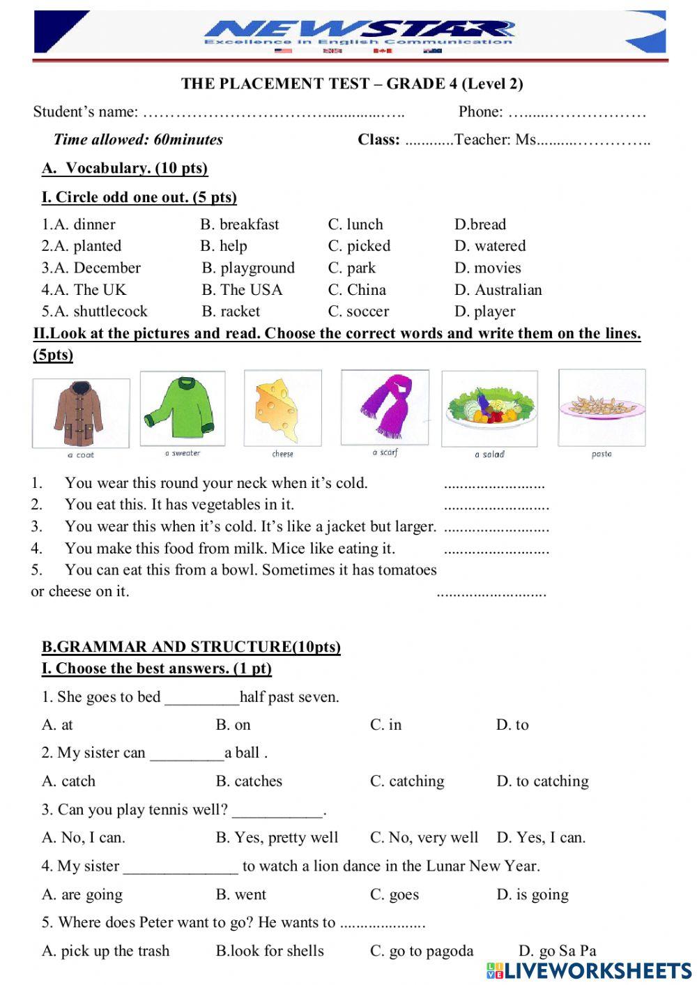 Placement test -khoi 4- level 2