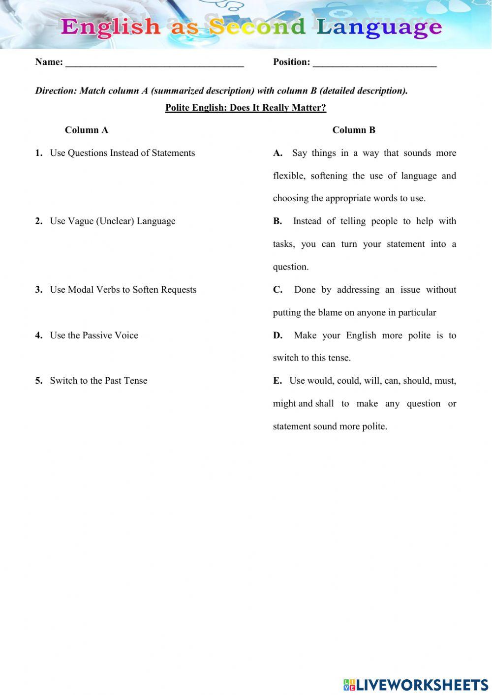 HR Intermediate week 6 (Polite English) worksheet | Live Worksheets