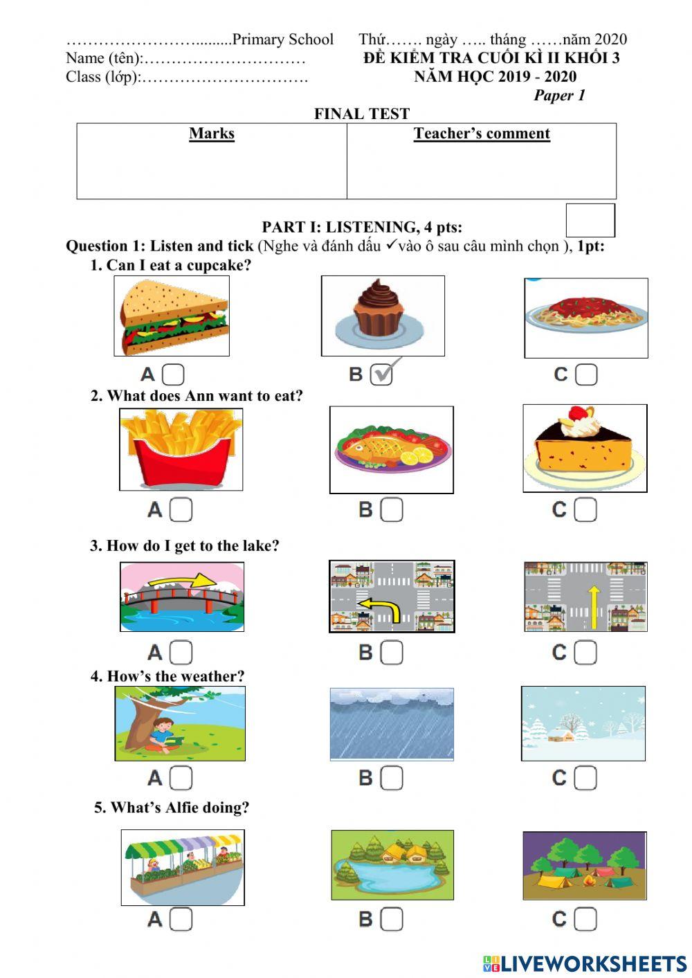 Semester 2 grade 3 FINAL TEST