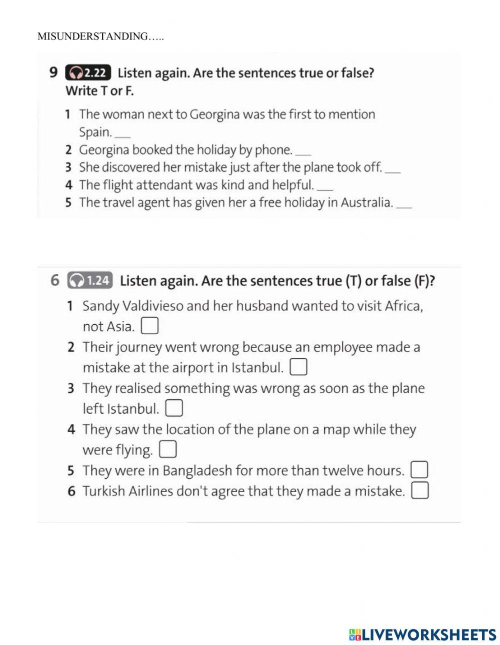 Listening Travelling misunderstanding